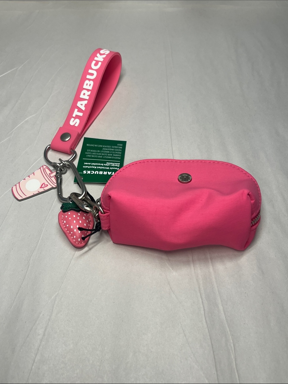 NWT Starbucks Hot Pink Keychain Pouch with Strawberry Charm